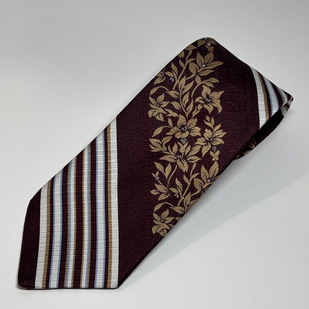 Wembley Wemlon Necktie Mens OS Burgundy Floral Striped Vintage Retro Floral